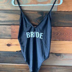Boohoo Black Bride Swimsuit with Lace-Up Sides Size 12